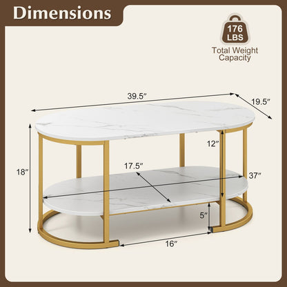 Marble Coffee Table with Open Storage Shelf New Era Fashion LLc