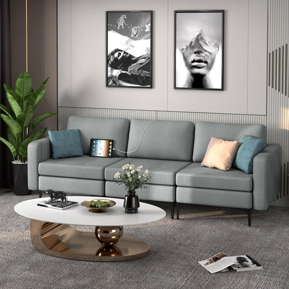 Convertible Sofa Couch with Magazine Pockets 3-Seat with 2 USB Port New Era Fashion LLc