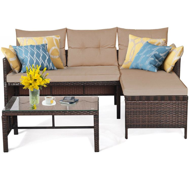 3 Pieces Outdoor Patio Corner Rattan Sofa Set New Era Fashion LLc