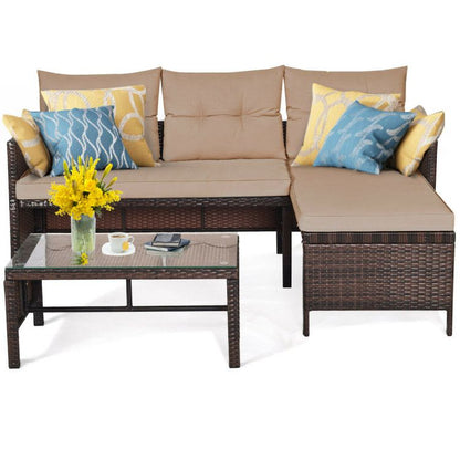 3 Pieces Outdoor Patio Corner Rattan Sofa Set New Era Fashion LLc