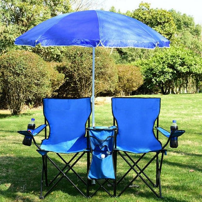 Portable Folding Picnic Double Chair With Umbrella New Era Fashion LLc