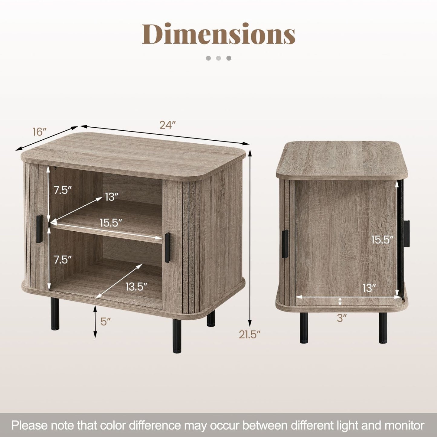 End Table Modern Mid Century Nightstand with Sliding Tambour Doors and Storage Shelf New Era Fashion LLc