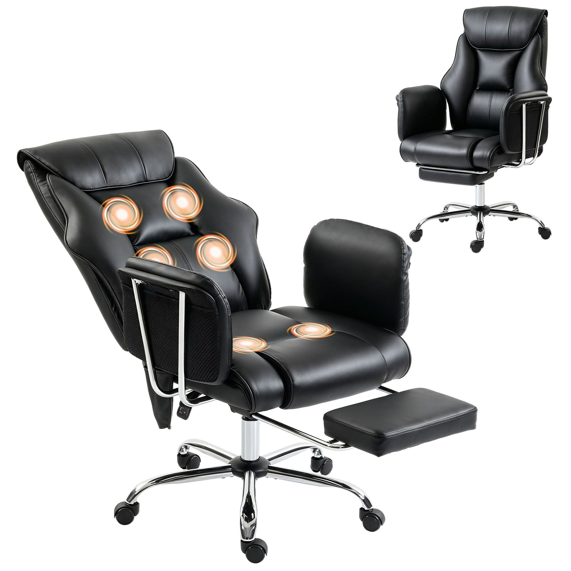 HOMCOM Massage Office Chair with 6 Points Vibration, Executive Desk Chair with High Back, PU Leather, Footrest, Black New Era Fashion LLc