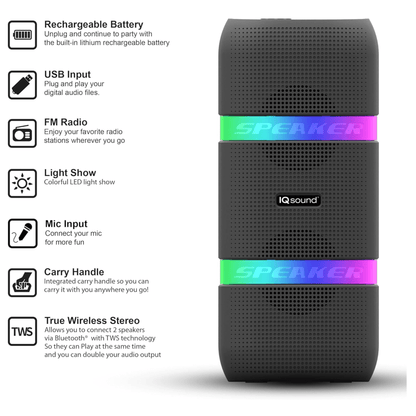 IQ Sound 2 x 4-Inch Portable Bluetooth TWS LED Speaker New Era Fashion LLc