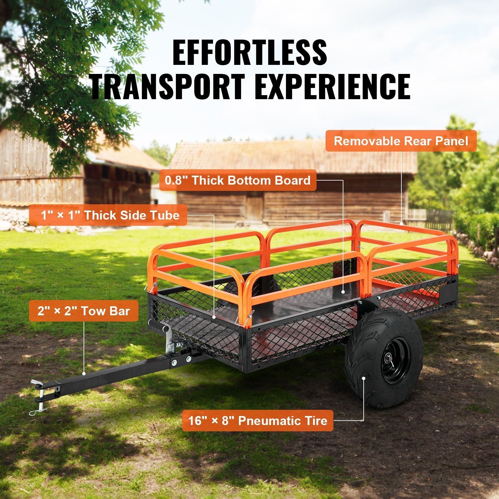 Heavy Duty Steel ATV Dump Trailer, 1500-Pound Load Capacity 15 Cubic Feet, Tow Behind Dump Cart Garden Trailer, with Removable Sides and 2 Tires, for Mowers, Tractors, ATV, UTV New Era Fashion LLc