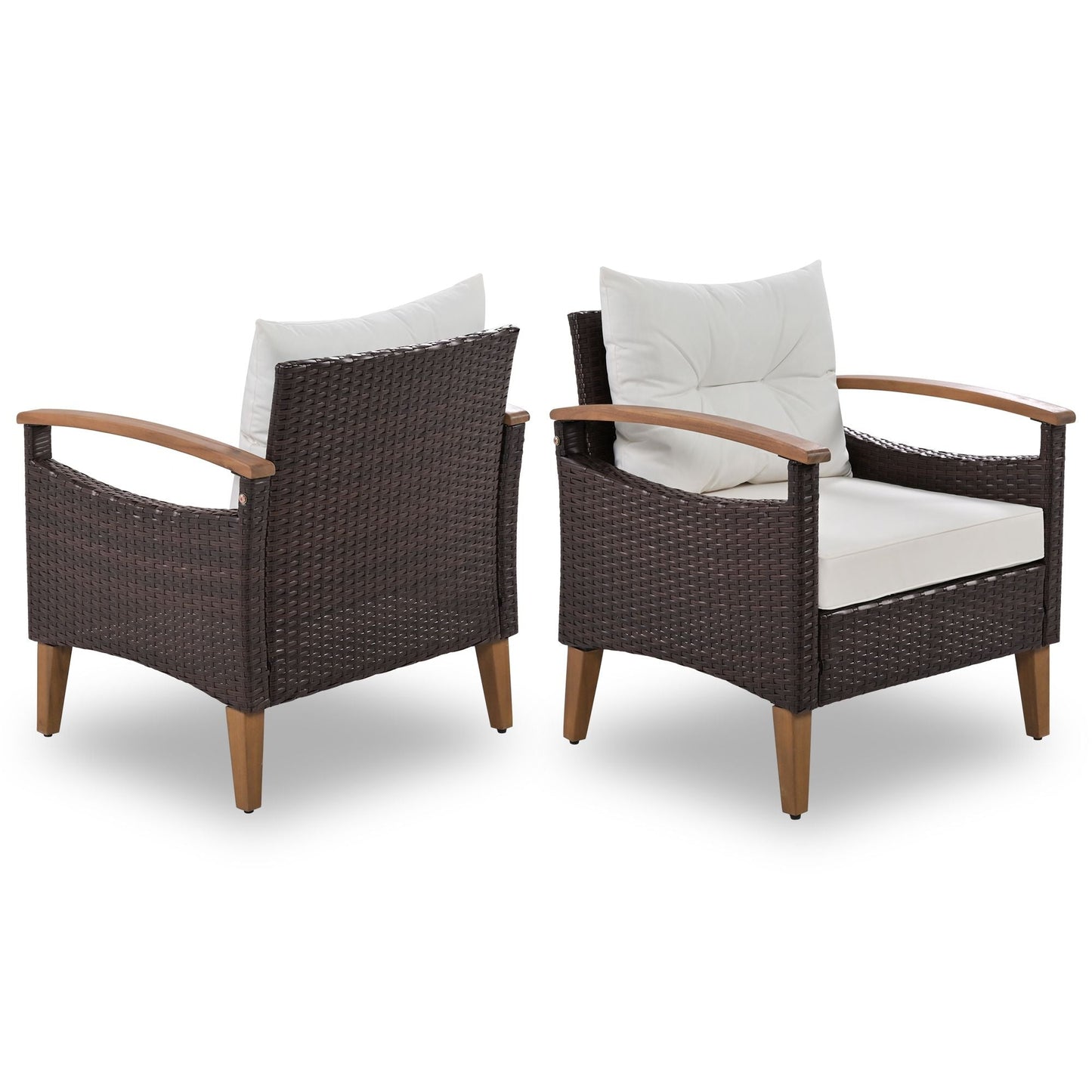 4-Piece Garden Furniture; Patio Seating Set; PE Rattan Outdoor Sofa Set; Wood Table and Legs; Brown and Beige New Era Fashion LLc
