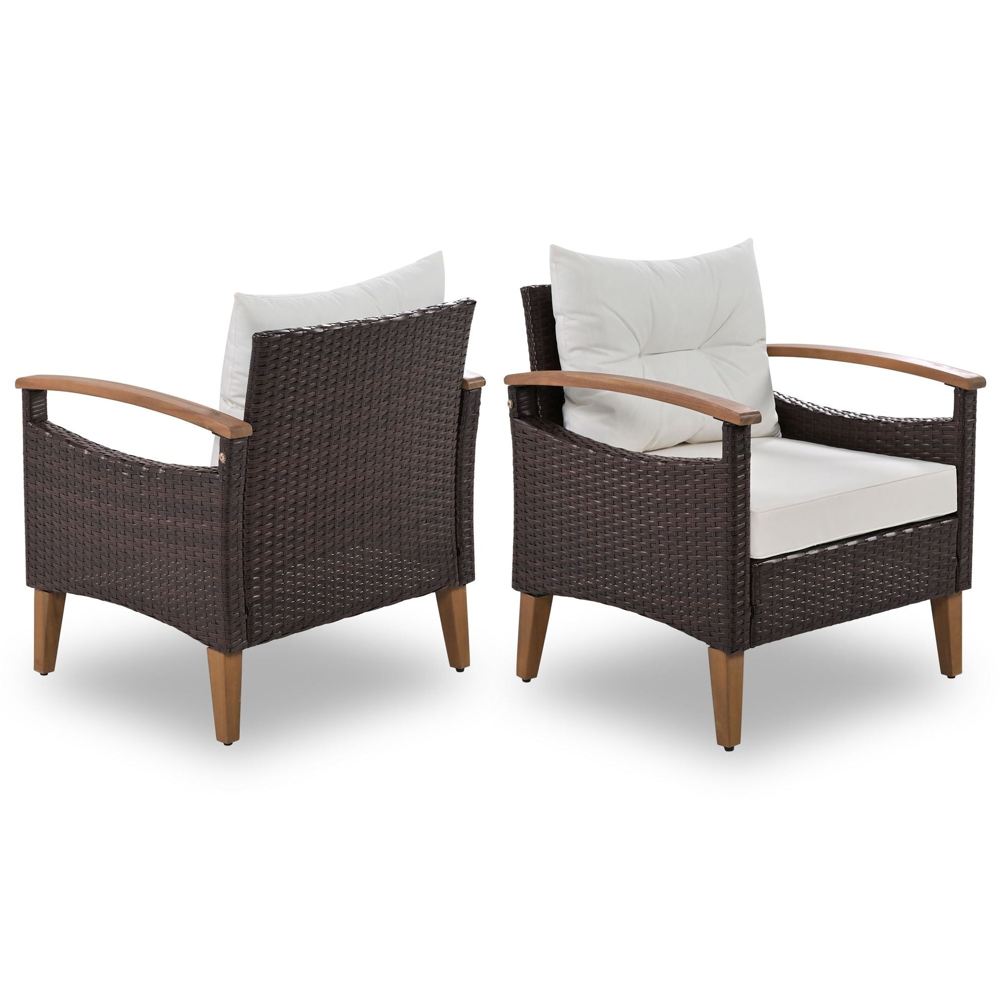 4-Piece Garden Furniture; Patio Seating Set; PE Rattan Outdoor Sofa Set; Wood Table and Legs; Brown and Beige New Era Fashion LLc
