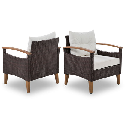 4-Piece Garden Furniture; Patio Seating Set; PE Rattan Outdoor Sofa Set; Wood Table and Legs; Brown and Beige New Era Fashion LLc
