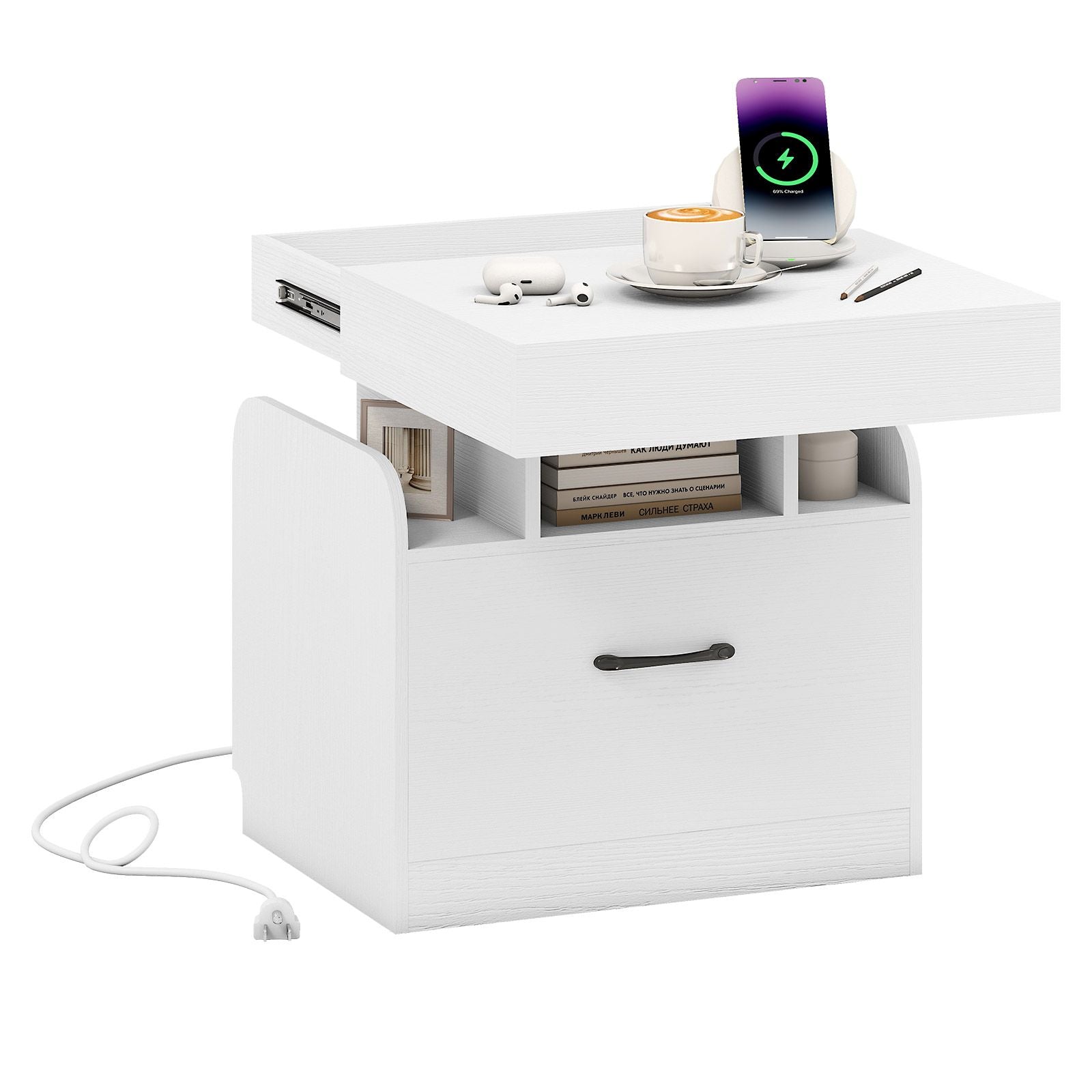 Nightstand with Charging Station Modern Bedside Table for Living Room Bedroom Office New Era Fashion LLc