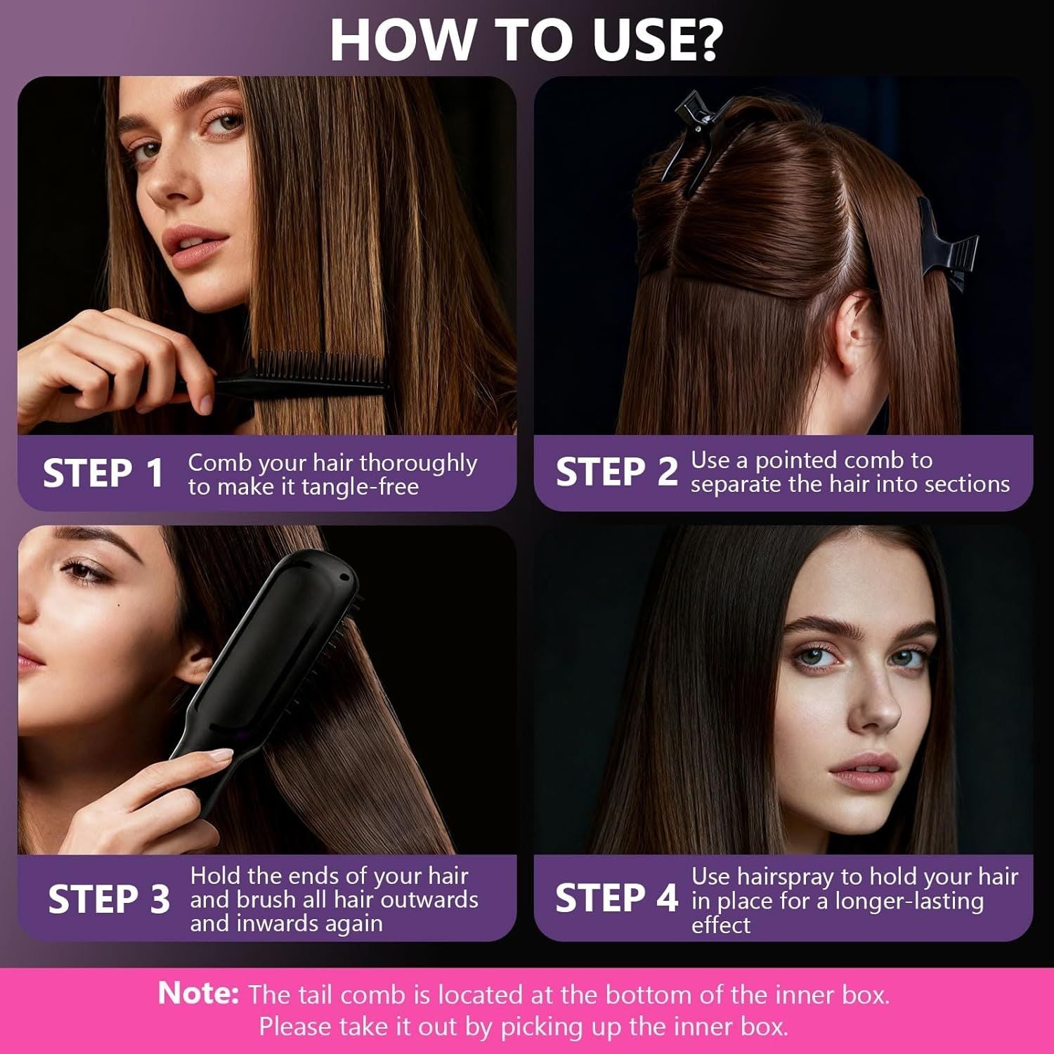 Hair Straightener, Cordless Hair Straightening Brush Portable Cordless Comb with Base Negative Ion Rechargeable Brush for Frizz-Free Shine Straightening, 6400mAh Fast Heating (Black) New Era Fashion LLc