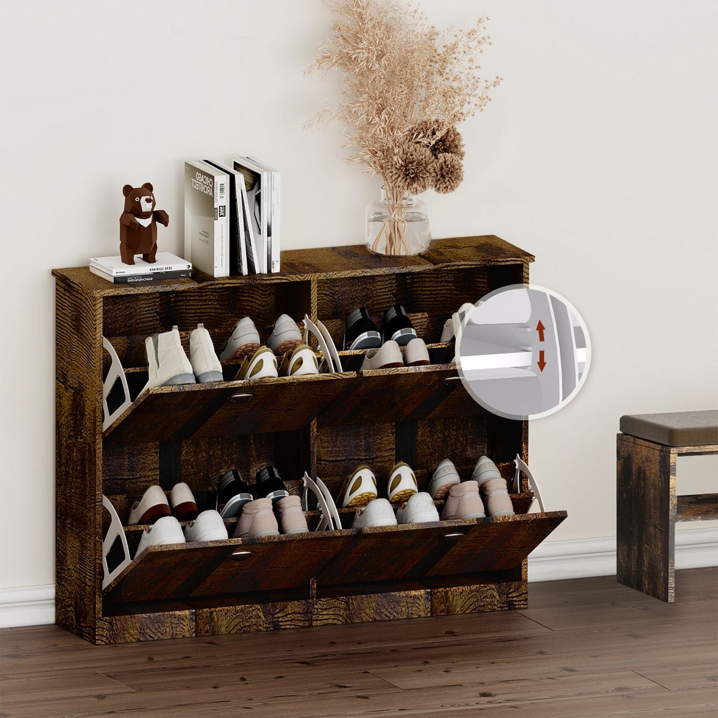 Shoe Cabinet,Hidden Slim Narrow Shoe Rack Cabinet with 4 Drawers for Entryway, Foyer,Hallway,Bedroom New Era Fashion LLc