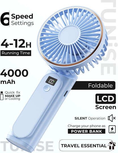 Portable Handheld Fan, Portable Fan Rechargeable, 4000mAh, 180° Adjustable, 6 Speed Wind, Display Electricity in Real Time, USB Rechargeable Foldable F an, Quiet Personal Fan as Power Bank New Era Fashion LLc