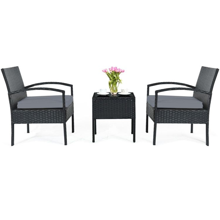3 Pieces Outdoor Rattan Patio Conversation Set with Seat Cushions New Era Fashion LLc