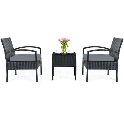 3 Pieces Outdoor Rattan Patio Conversation Set with Seat Cushions New Era Fashion LLc