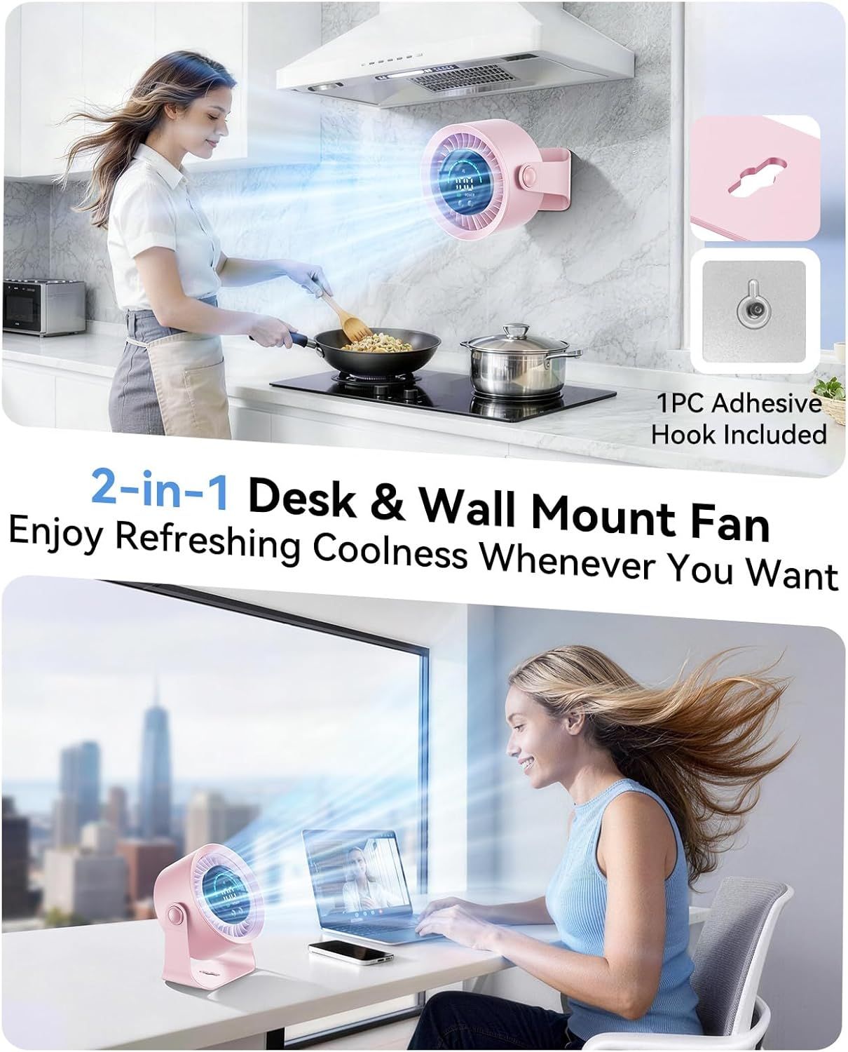 Rechargeable USB Desk Fan for Bedroom, 100 Speeds, 360° Rotation, Wall Mounted Design Small Portable Table Fan with LED Display, Quiet Personal Desktop Cooling Fans for Home Office New Era Fashion LLc
