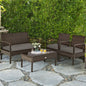 4 Pieces Patio Rattan Cushioned Furniture Set with Loveseat and Table Outdoor Conversation Sets New Era Fashion LLc