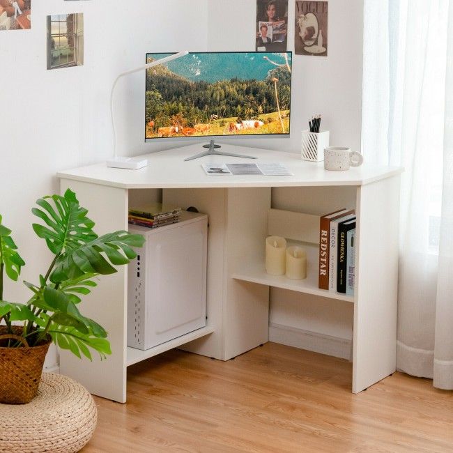 Corner Computer Desk Triangle Writing Workstation with Storage Shelf New Era Fashion LLc