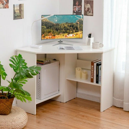 Corner Computer Desk Triangle Writing Workstation with Storage Shelf New Era Fashion LLc