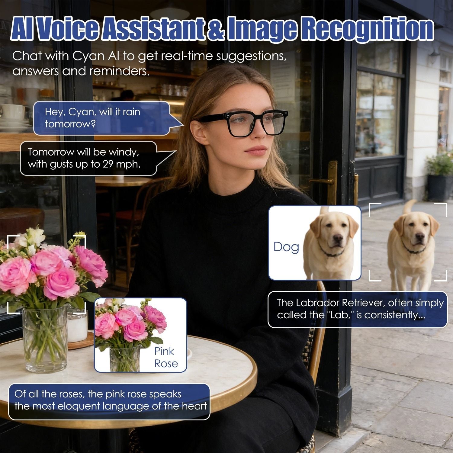 AI Smart Glasses with Camera and Audio 8MP HD1080P Real Time Translation 139 Languages Voice Assistant AI Photo Recognition Music Playback & Hands-Free Calling for Travel Meeting Vlog New Era Fashion LLc