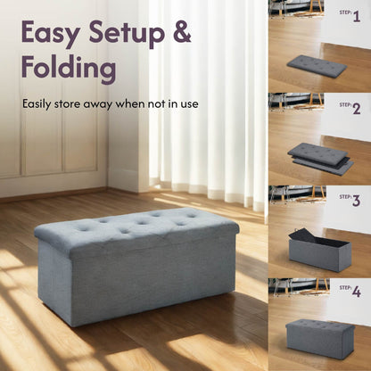Folding Storage Ottoman Bench, Ottoman Foot Rest, End of Bed Bench, Storage Chest, for Living Room, Bedroom, Entryway, 43 Inches, Gray New Era Fashion LLc