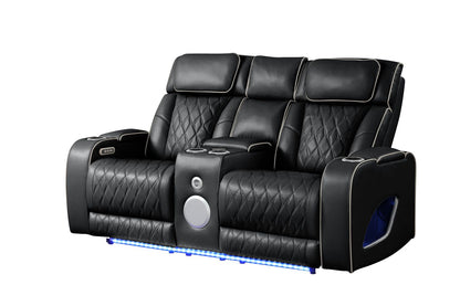 Fortuner Modern Style Upholstery Recliner Loveseat Made with Wood & Massage Function Included-Black New Era Fashion LLc