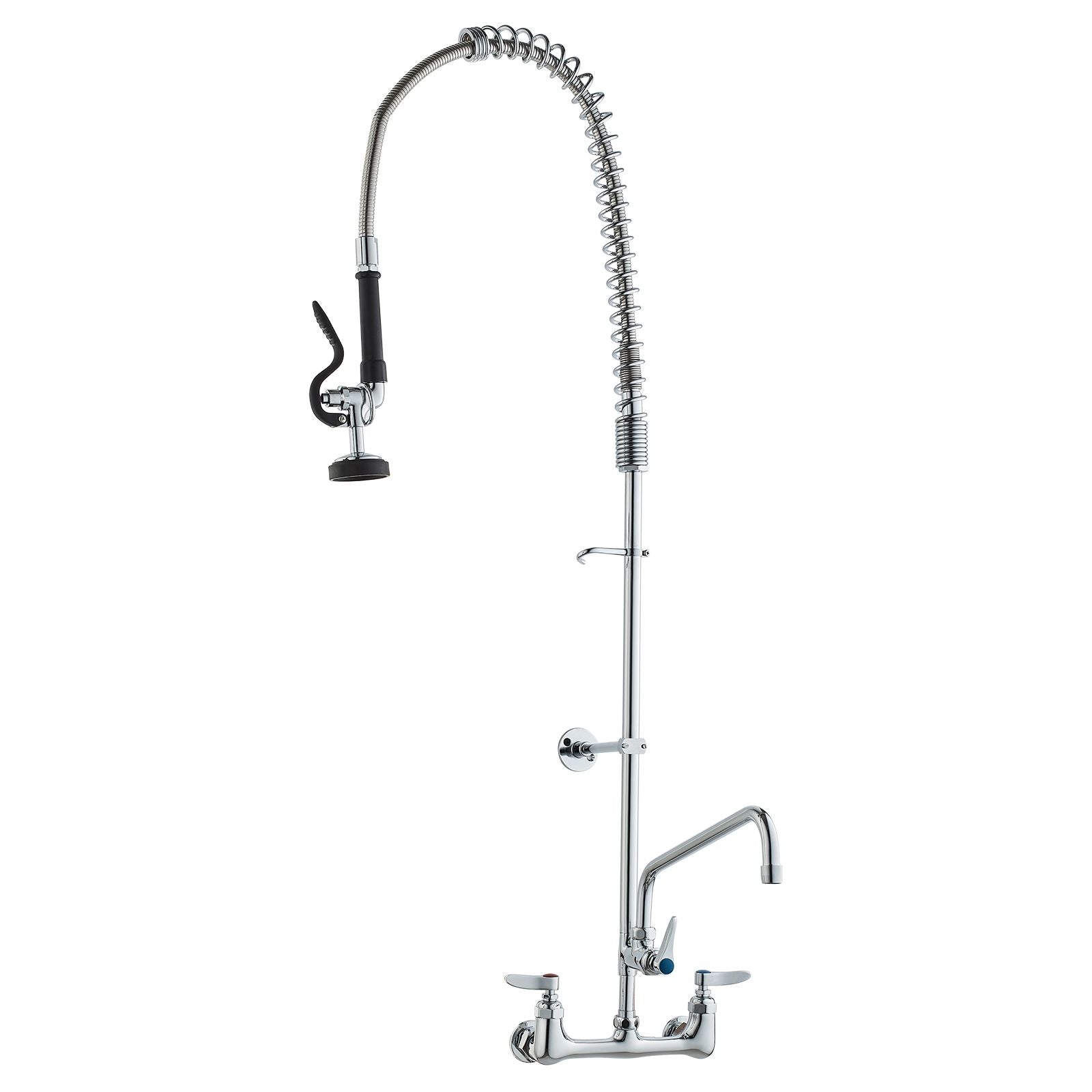 Wall-Mounted Kitchen Faucet, 47" Tall, 8" Apart, with 12" Rotating Spout and Pre-Rinse Spray, Brass Build, Pull-Down Feature for Multi-Compartment Sinks New Era Fashion LLc