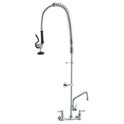 Wall-Mounted Kitchen Faucet, 47" Tall, 8" Apart, with 12" Rotating Spout and Pre-Rinse Spray, Brass Build, Pull-Down Feature for Multi-Compartment Sinks New Era Fashion LLc