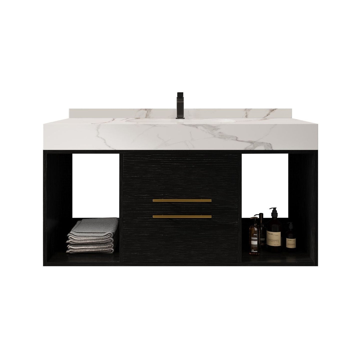 39.4" Bathroom Vanities with Ceramic Sink,Floating Bathroom Vanity,Wall Mounted Storage Cabinet with 2 Drawers and 2 Storage Spaces,Modern Bathroom Sink Cabinet with Metal Handles New Era Fashion LLc