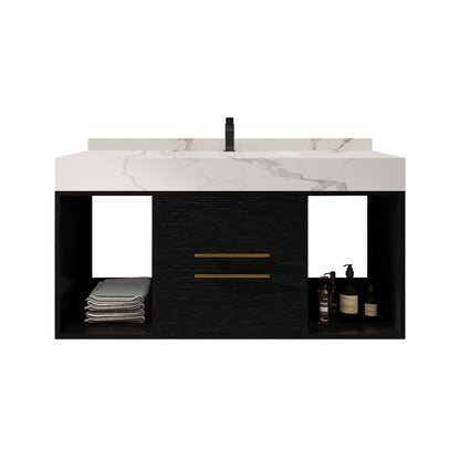 39.4" Bathroom Vanities with Ceramic Sink,Floating Bathroom Vanity,Wall Mounted Storage Cabinet with 2 Drawers and 2 Storage Spaces,Modern Bathroom Sink Cabinet with Metal Handles New Era Fashion LLc