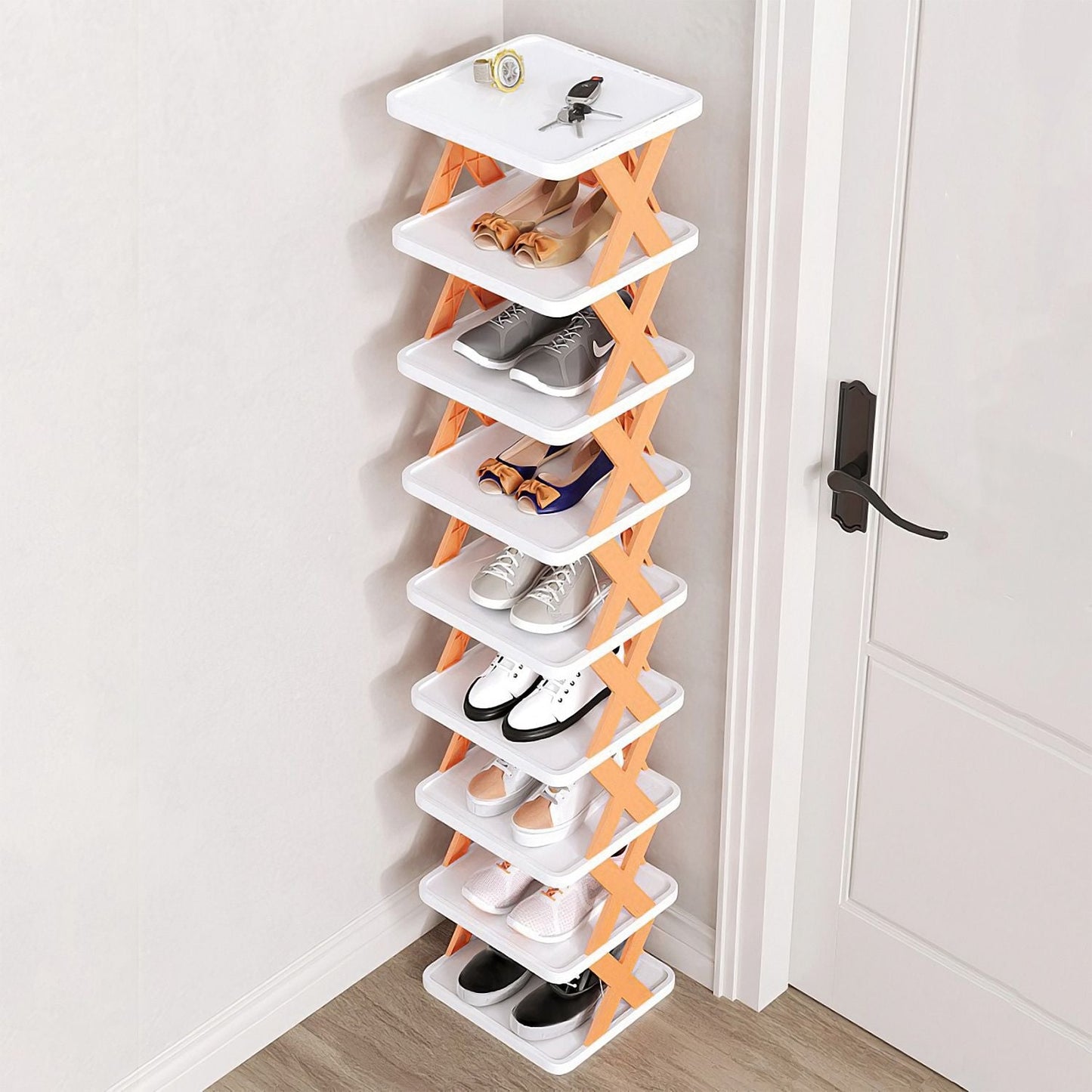 9Tier Narrow Entryway Shoe Rack Plastic Vertical Shoe Organizer Space Saving Free Standing Shoes Storage Shelf Closet Hallway New Era Fashion LLc