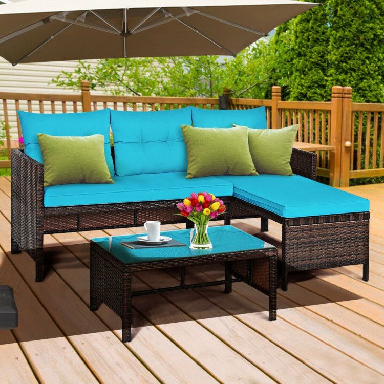 3 Pieces Outdoor Patio Corner Rattan Sofa Set New Era Fashion LLc