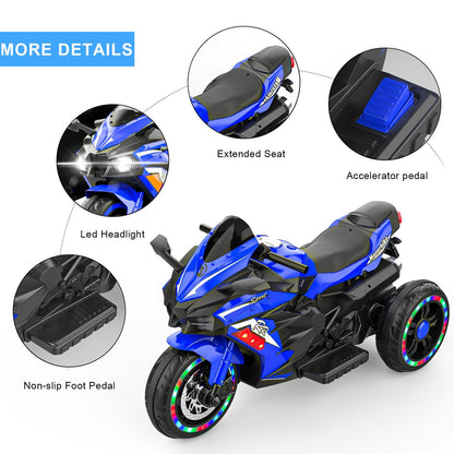 Kids Powered Ride-ons Toy, Kids Motorcycle for 3-6 Years, 12V Electric Ride on Motorcycle with Light Wheel & Bluetooth Music-Blue New Era Fashion LLc