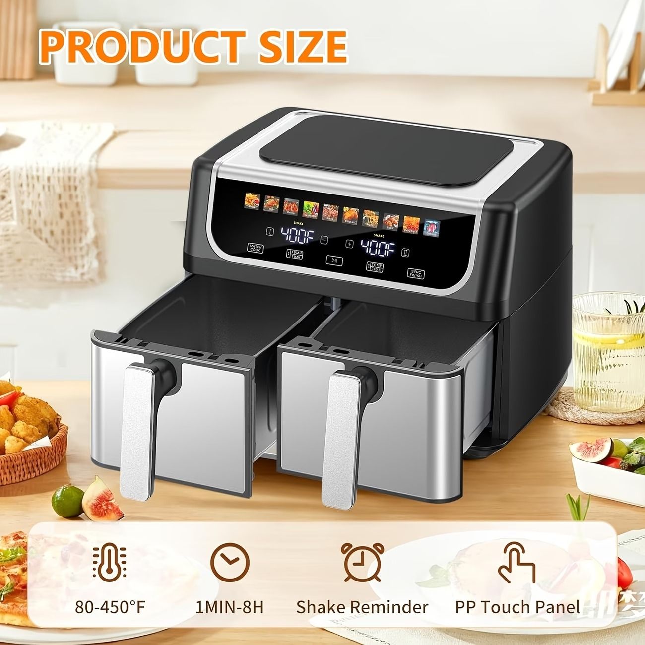 9.5 Quart Large Dual Basket Air Fryer with Double Basket, Independent Temp Control & Sync Mode, 10 Presets (Bake/Broil/Defrost/Dehydrate), Shake Reminder System, Compatible for Plug for Appliance New Era Fashion LLc
