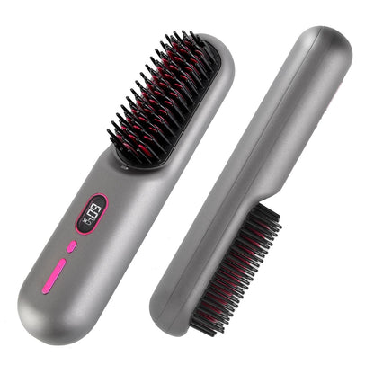 Cordless Negative Ion Hair Straightener Brush Rechargeable Mini Styling Comb with 12 Heating Levels Anti-scald 30S Preheating 30Mins Auto Sleep LCD Display New Era Fashion LLc