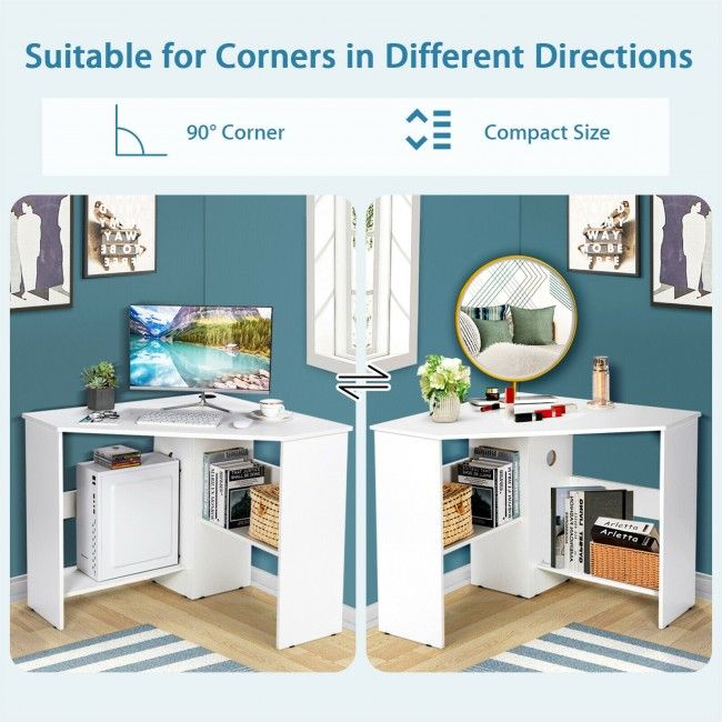 Corner Computer Desk Triangle Writing Workstation with Storage Shelf New Era Fashion LLc
