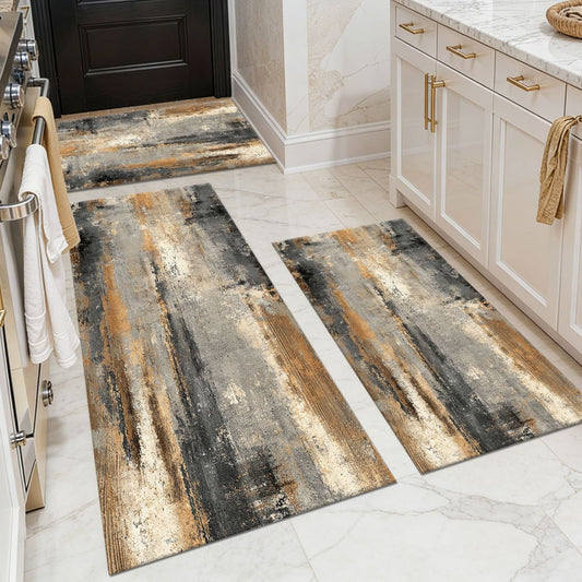 Three-piece kitchen rug set, non-slip and washable, abstract pattern kitchen hallway rug, soft and comfortable, suitable for sinks, floors, entrances, hallways and bathrooms. New Era Fashion LLc