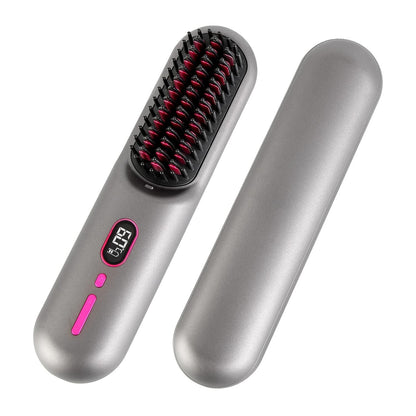 Cordless Negative Ion Hair Straightener Brush Rechargeable Mini Styling Comb with 12 Heating Levels Anti-scald 30S Preheating 30Mins Auto Sleep LCD Display New Era Fashion LLc