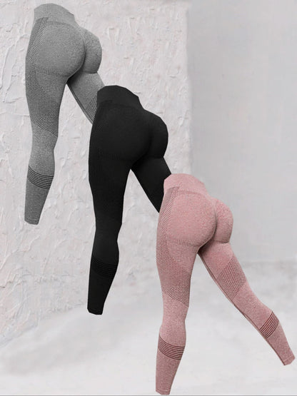 3pcs Seamless Striped Yoga Leggings For Women, High Stretch Slim Fitted Workout Gym Sports Pants, Women's Activewear New Era Fashion LLc