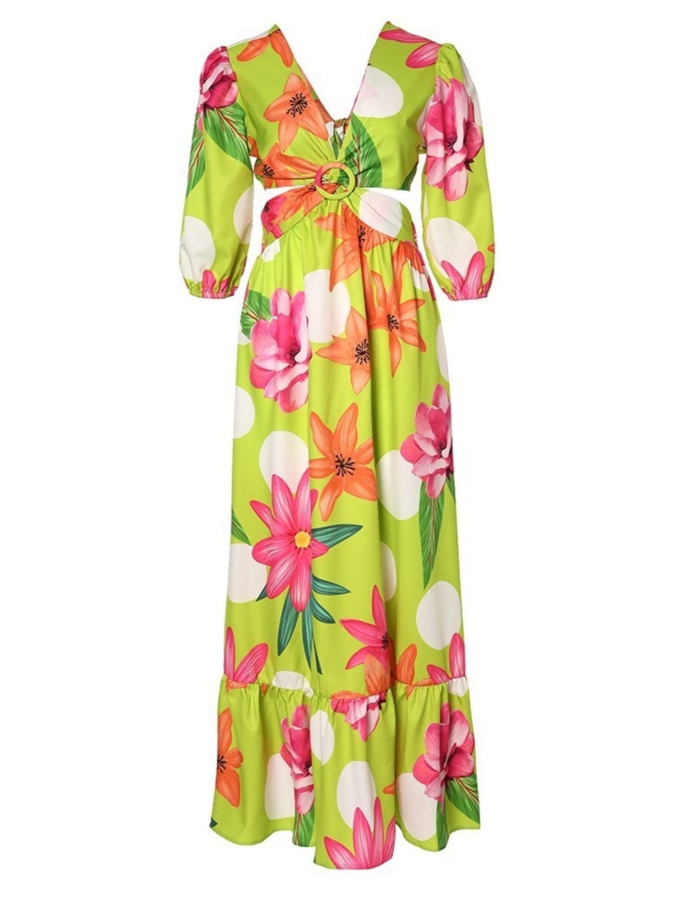 Women's Dresses V Neck Cutout Vintage Floral Print Long Dresses New Era Fashion LLc