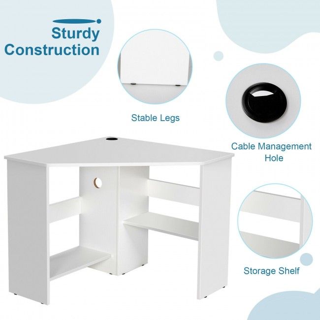 Corner Computer Desk Triangle Writing Workstation with Storage Shelf New Era Fashion LLc