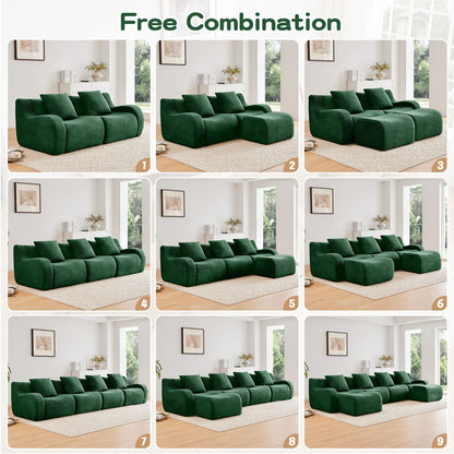 Soft Teddy Fabric Boneless Sofa,No Assembly Required Streamlined Design,Anti-Slip Design 32D High Density Sponge Fits Living Rooms Bedrooms,Green New Era Fashion LLc