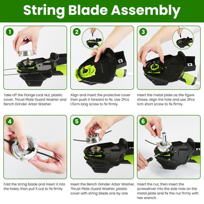 21V Electric Weed Edger Cordless String Trimmer Grass Mower Eater Bush Cutter with 16800RPM 2x 3000mAh Batteries 3.6-4.6FT Length 90° Rotatable Angle Saw Blade Steel Blade String Blade New Era Fashion LLc