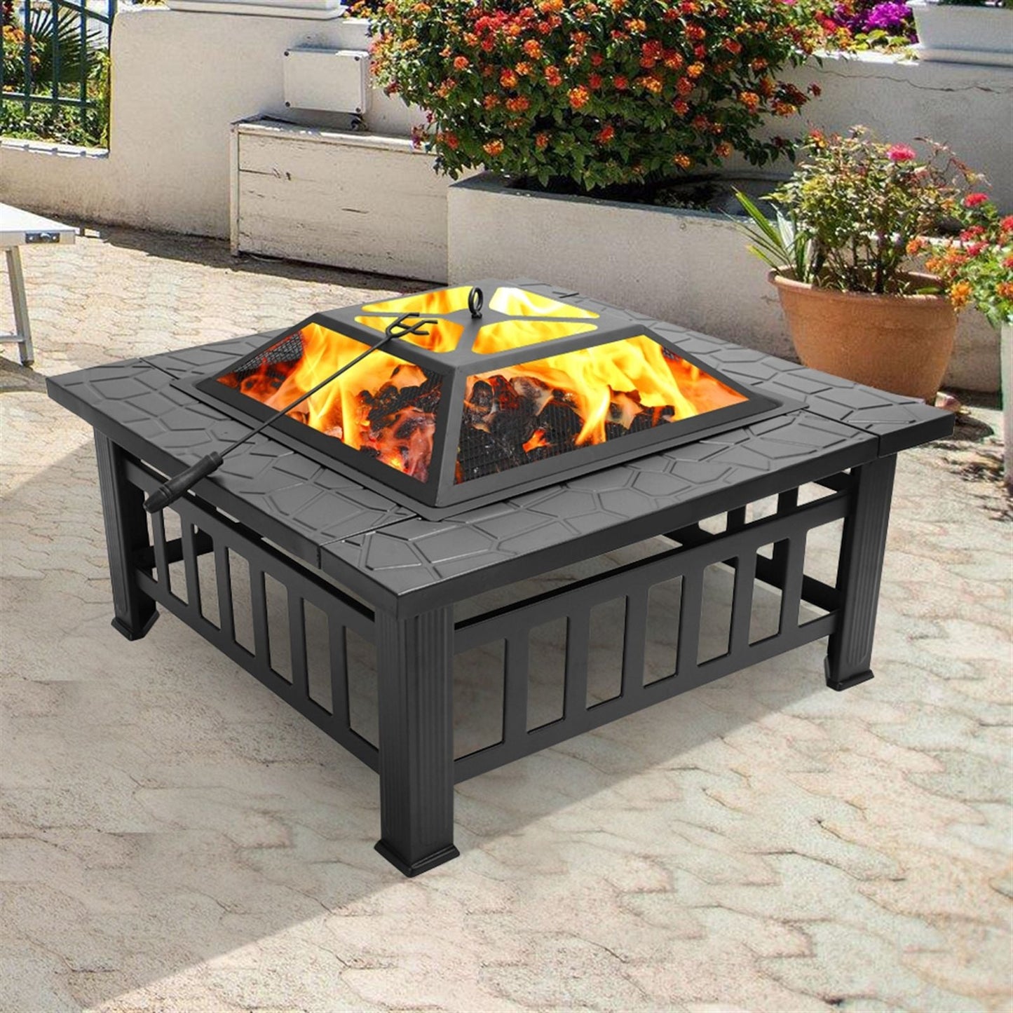 Portable Courtyard Metal Fire Pit with Accessories Black New Era Fashion LLc