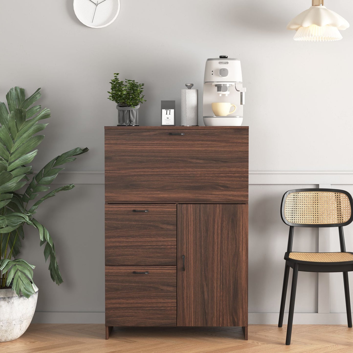 Bar Cabinet with Storage Drawer & Shelves, Fold-up Desktop, Ideal for Home,Dormitory, Small Spaces New Era Fashion LLc