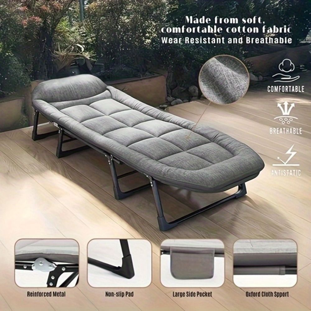 1-pack American style patio folding bed, outdoor patio furniture, comfortable ergonomic single recliner, patio chaise folding bed with mattress, garden, patio furniture, portable patio office camping New Era Fashion LLc