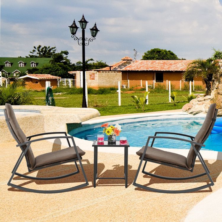 3 Pieces Patio Rattan Rocking Furniture Set New Era Fashion LLc