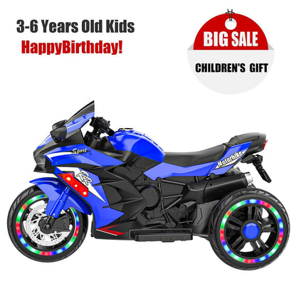 Kids Powered Ride-ons Toy, Kids Motorcycle for 3-6 Years, 12V Electric Ride on Motorcycle with Light Wheel & Bluetooth Music-Blue New Era Fashion LLc