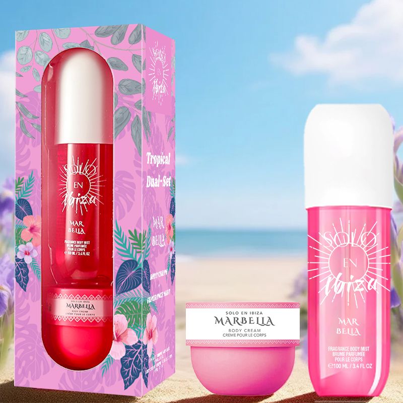 2-Piece Set, SOLO EN IBIZA Body & Hair Fragrance Mist And Body Cream Gift Box For Men And Women, Long Lasting Fragrance, 4 Different Scent, Perfect For Holiday Gifts, Dating, Daily Life, Parties New Era Fashion LLc