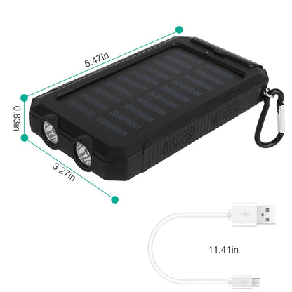 10000mAh Solar Power Bank External Battery Pack Dual USB Ports Outdoor Charger with Battery Indicators SOS LED Lights Compass Camping Hiking New Era Fashion LLc