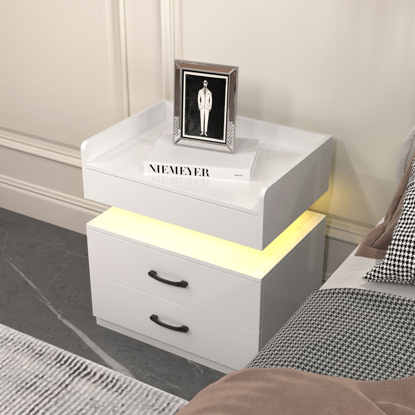 2 Set Nightstand with Adjustable LED Strip Light, 2-drawers, Large Storage Space, Suitable for Bedside Table, Coffee Table, Sofa Side Table or End Table for Study Desk New Era Fashion LLc